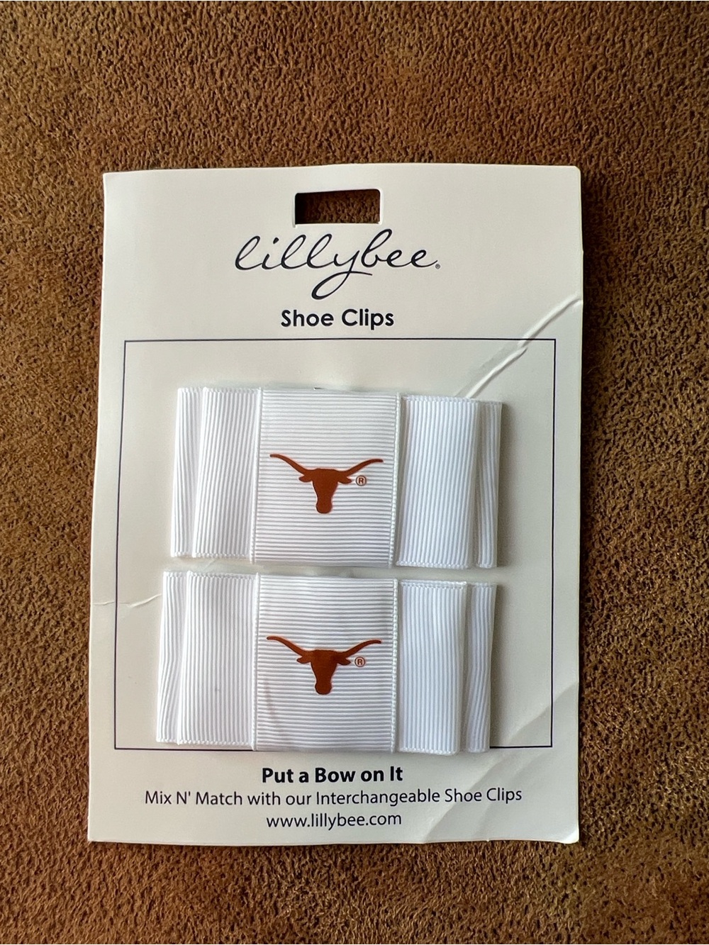 Lillybee White Shoe Clip bows with Orange Texas Longhorns Logo